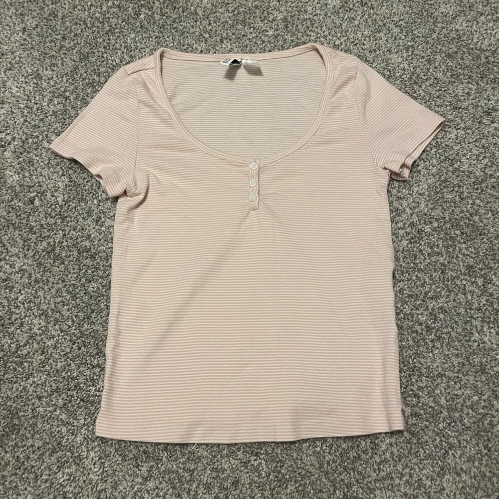 H&M PINK AND WHITE STRIPE TOP